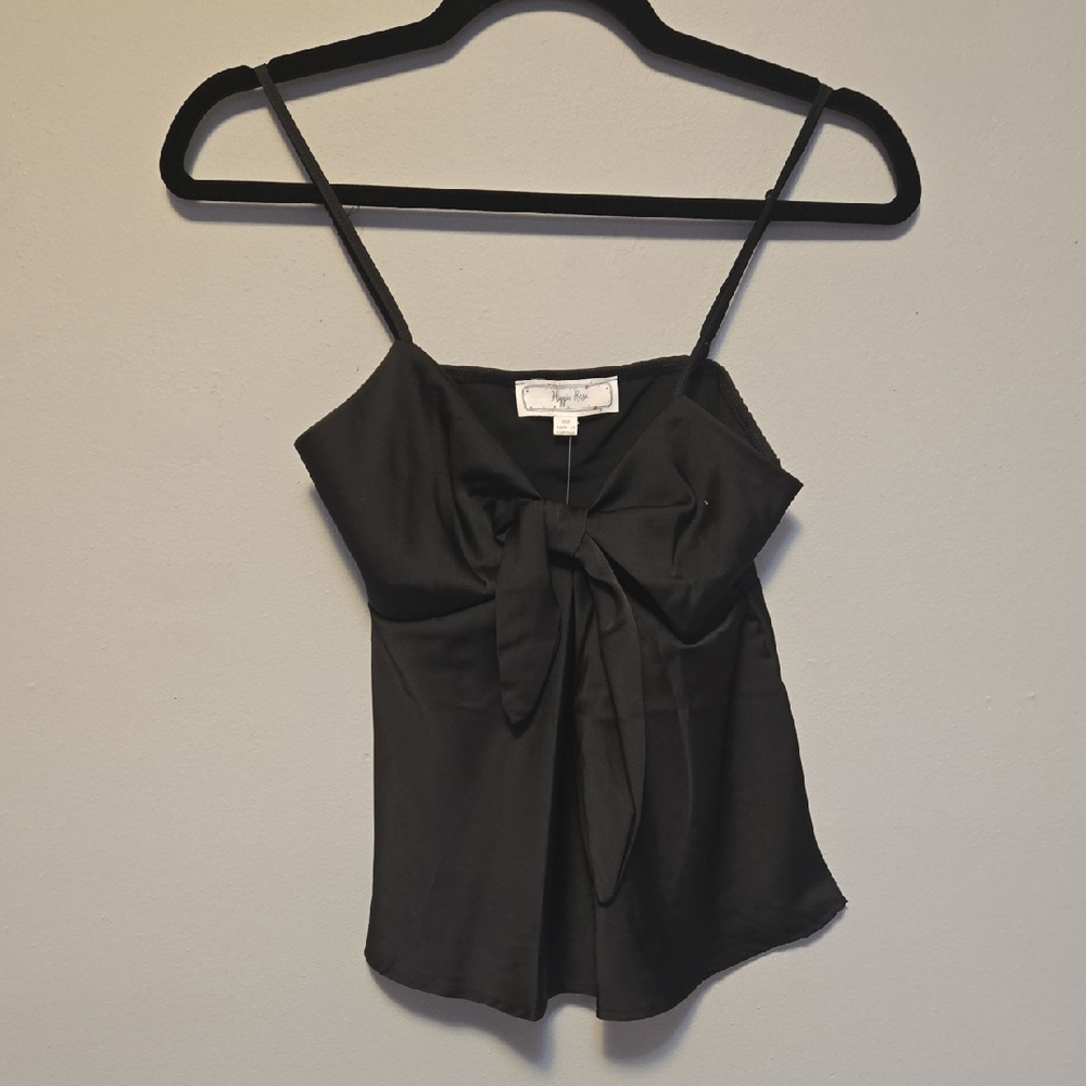 Hippie Rose Black Tank Top with Bow Detail